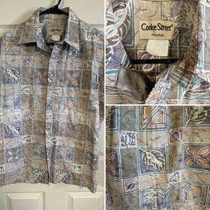 SOLD Vintage Cooke Street Hawaiian shirt in block print with reverse fabric